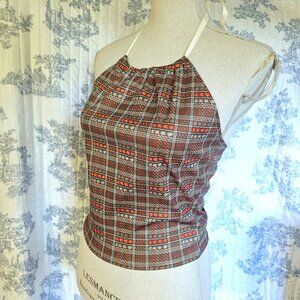 Size Small Retro Halter Top Vintage Fabric Olive NEW